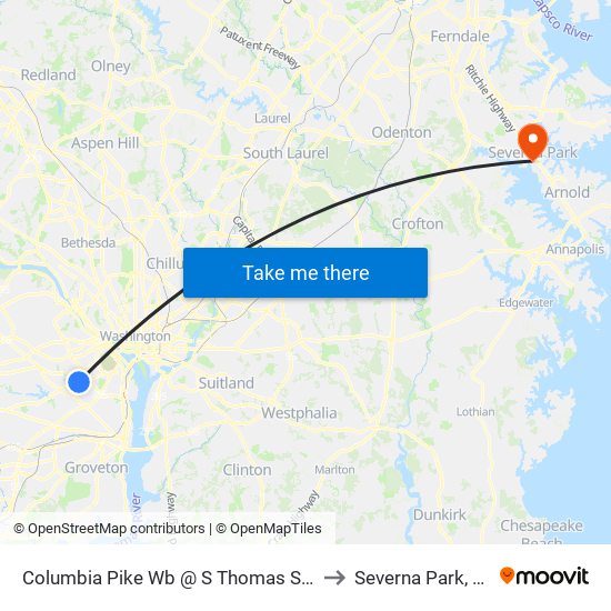 Columbia Pike Wb @ S Thomas St Ns to Severna Park, MD map