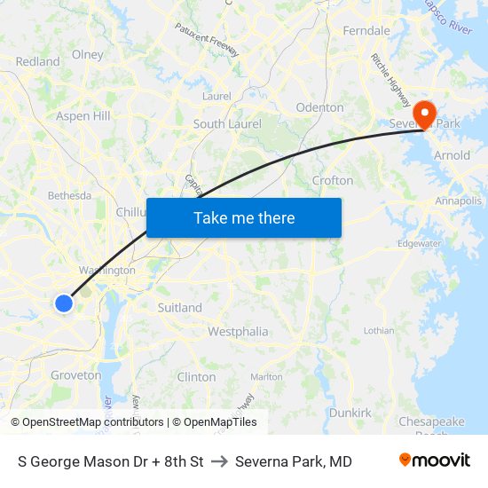 S George Mason Dr + 8th St to Severna Park, MD map