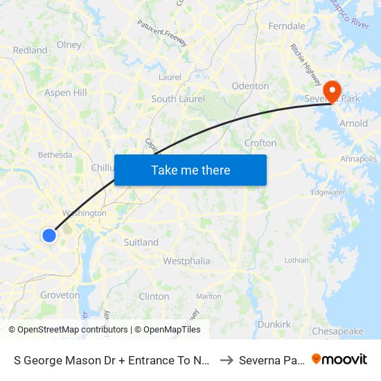 S George Mason Dr + Entrance To National Guard Ce to Severna Park, MD map