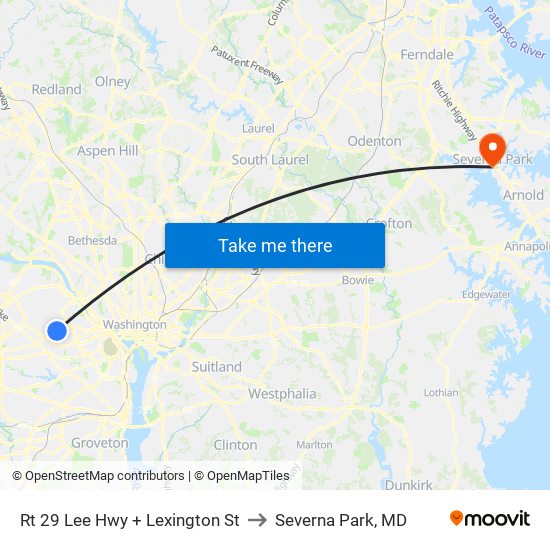 Rt 29 Lee Hwy + Lexington St to Severna Park, MD map