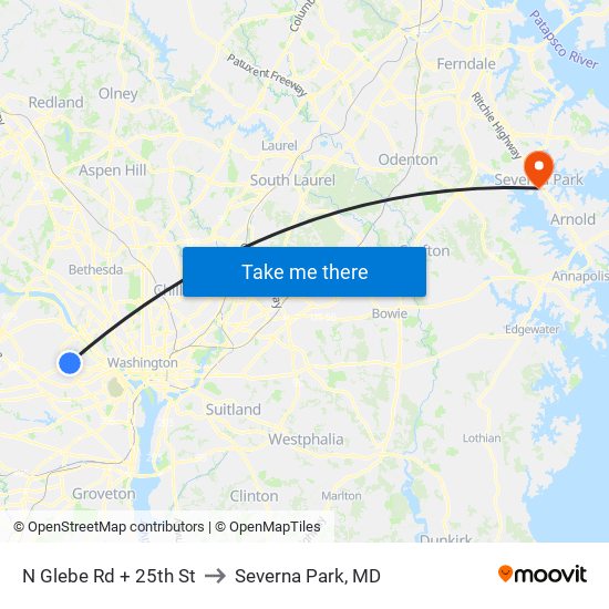 N Glebe Rd + 25th St to Severna Park, MD map