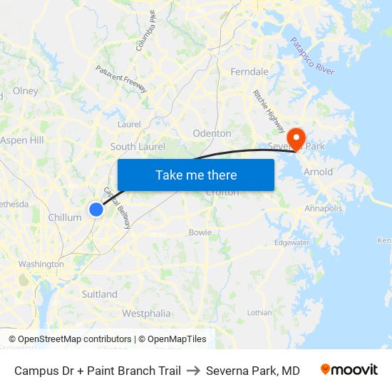 Campus Dr + Paint Branch Trail to Severna Park, MD map