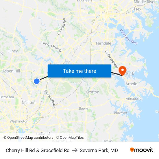 Cherry Hill Rd & Gracefield Rd to Severna Park, MD map