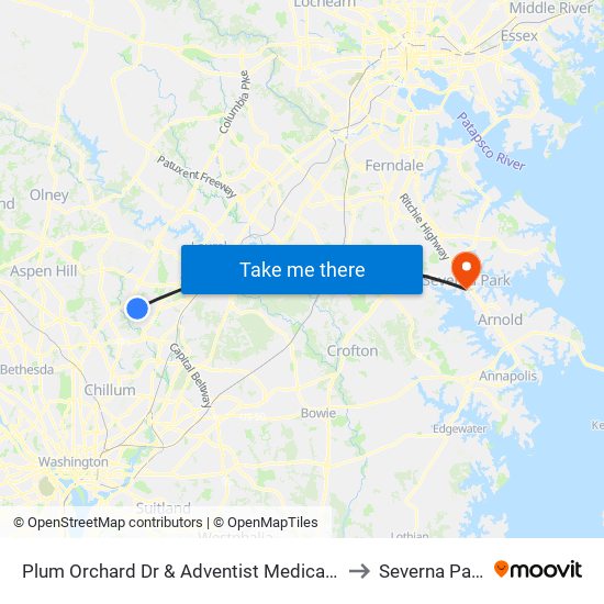 Plum Orchard Dr & Adventist Medical Cen White Oak to Severna Park, MD map