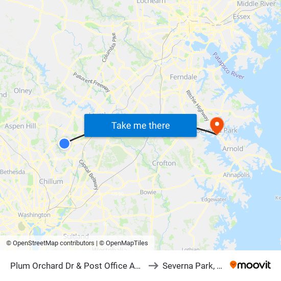 Plum Orchard Dr & Post Office Annex to Severna Park, MD map