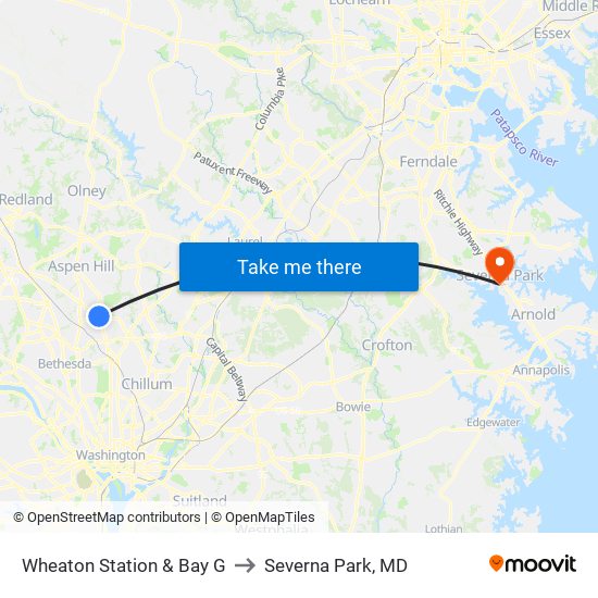Wheaton Station & Bay G to Severna Park, MD map