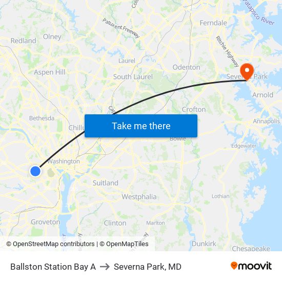 Ballston Station Bay A to Severna Park, MD map