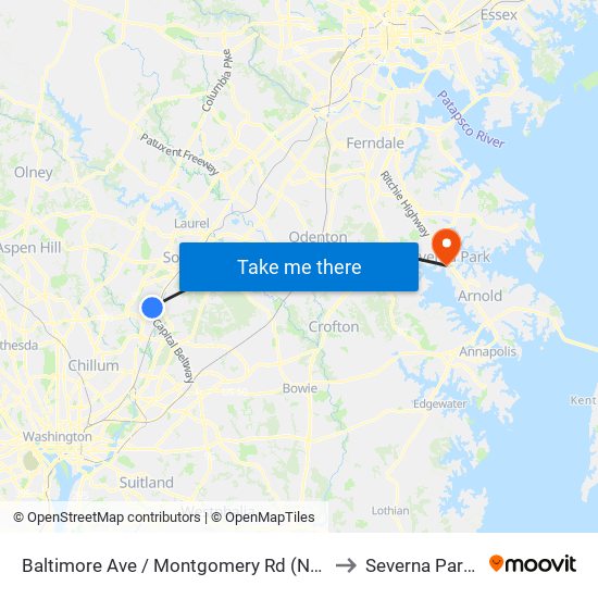 Baltimore Ave / Montgomery Rd (Northbound) to Severna Park, MD map