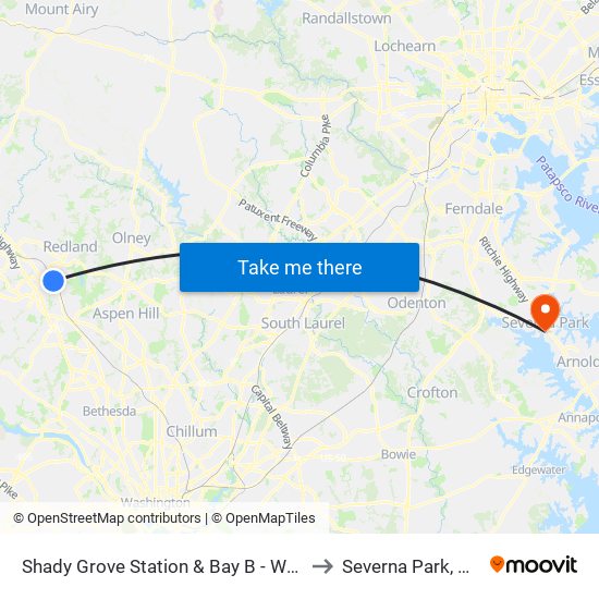 Shady Grove Station & Bay B - West to Severna Park, MD map