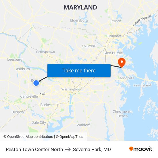 Reston Town Center North to Severna Park, MD map