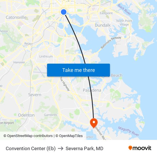 Convention Center (Eb) to Severna Park, MD map