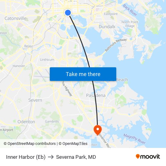 Inner Harbor (Eb) to Severna Park, MD map