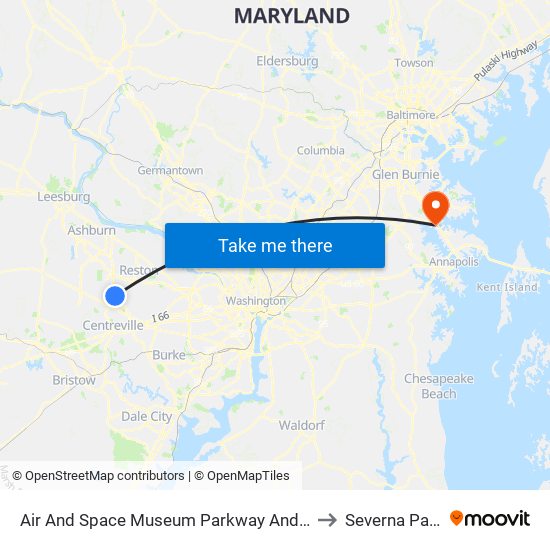 Air And Space Museum Parkway And Endeavor Drive to Severna Park, MD map