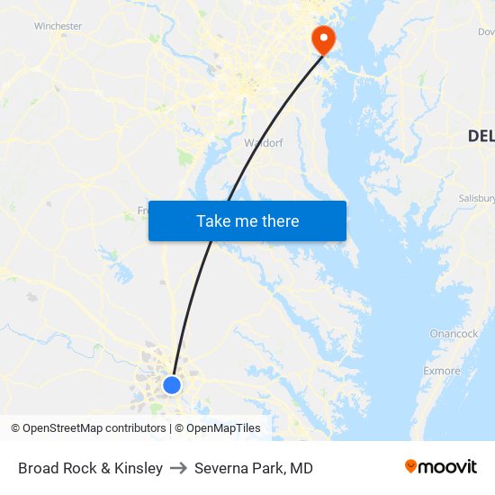 Broad Rock & Kinsley to Severna Park, MD map