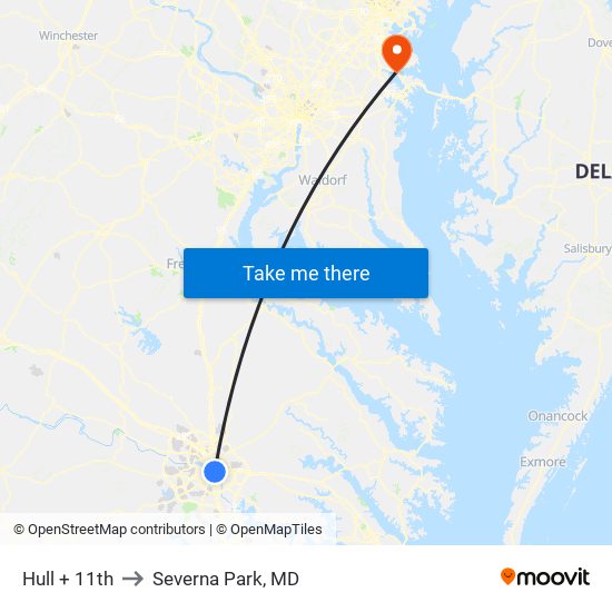Hull + 11th to Severna Park, MD map