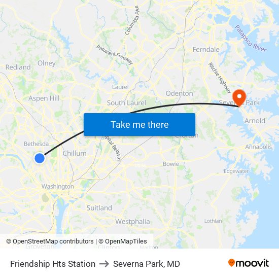 Friendship Hts Station to Severna Park, MD map
