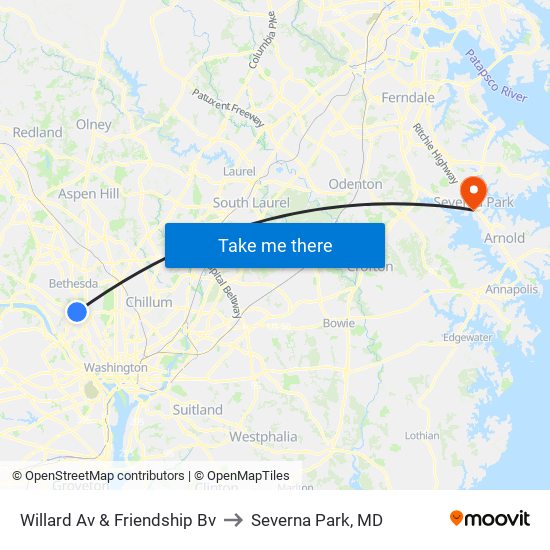 Willard Av & Friendship Bv to Severna Park, MD map