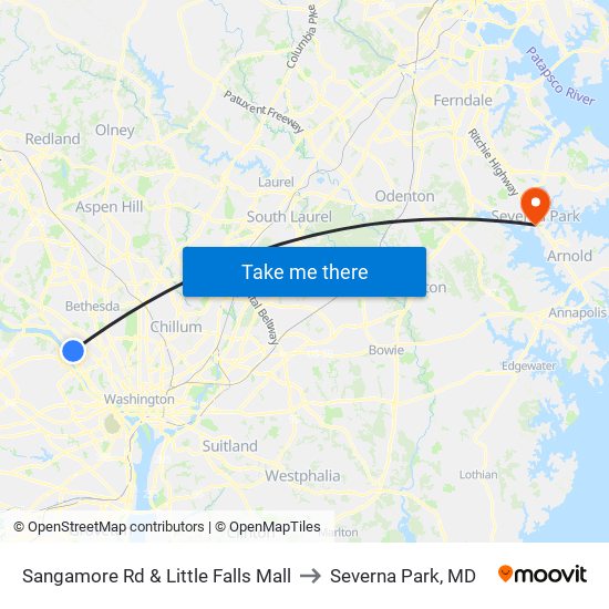 Sangamore Rd & Little Falls Mall to Severna Park, MD map