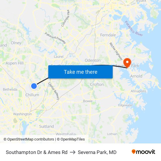 Southampton Dr & Ames Rd to Severna Park, MD map