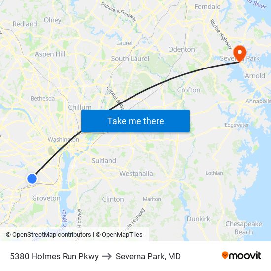 5380 Holmes Run Pkwy to Severna Park, MD map