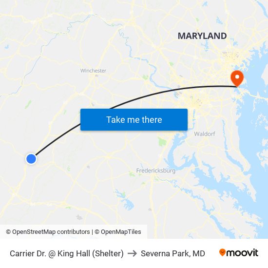 Carrier Dr. @ King Hall (Shelter) to Severna Park, MD map