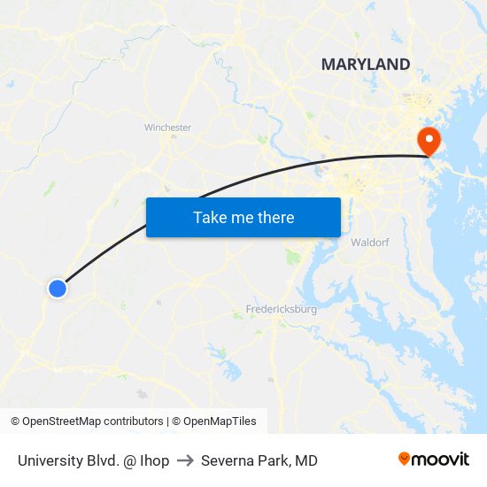 University Blvd. @ Ihop to Severna Park, MD map