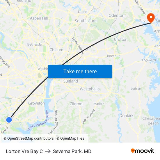 Lorton Vre Bay C to Severna Park, MD map