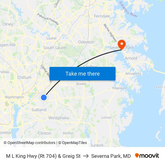 M L King Hwy (Rt 704) & Greig St to Severna Park, MD map