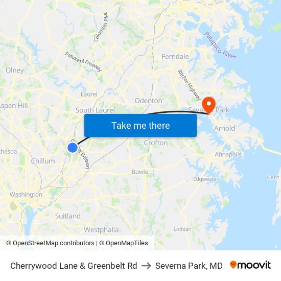 Cherrywood Lane & Greenbelt Rd to Severna Park, MD map