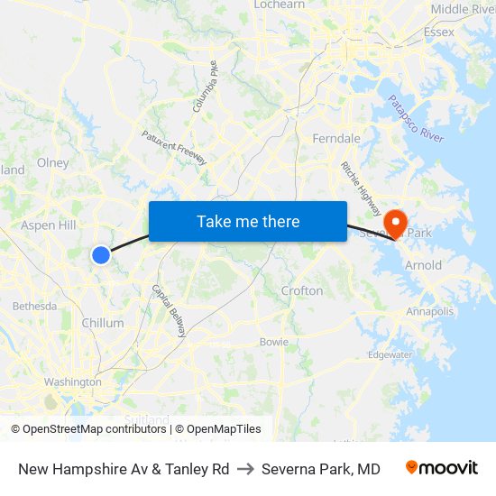 New Hampshire Av & Tanley Rd to Severna Park, MD map
