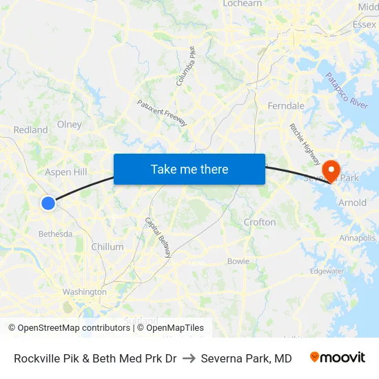 Rockville Pik & Beth Med Prk Dr to Severna Park, MD map