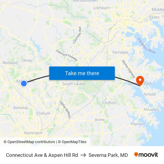 Connecticut Ave & Aspen Hill Rd to Severna Park, MD map