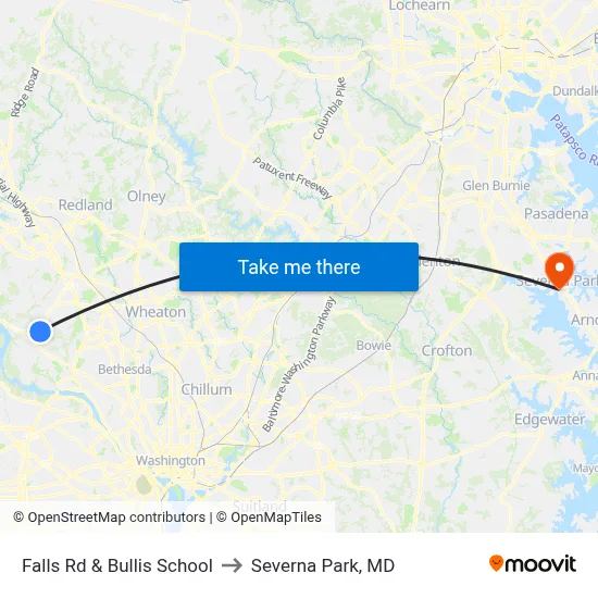 Falls Rd & Bullis School to Severna Park, MD map
