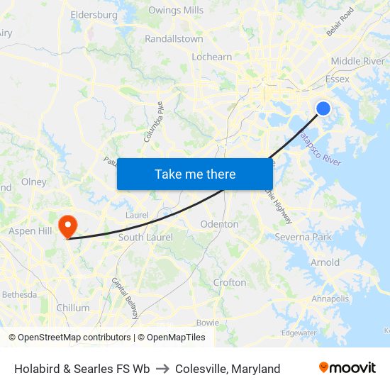 Holabird & Searles FS Wb to Colesville, Maryland map