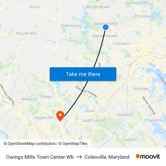 Owings Mills Town Center Wb to Colesville, Maryland map