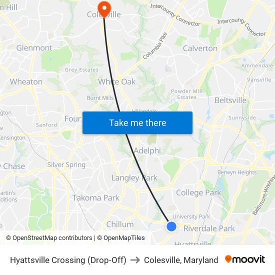 Hyattsville Crossing (Drop-Off) to Colesville, Maryland map