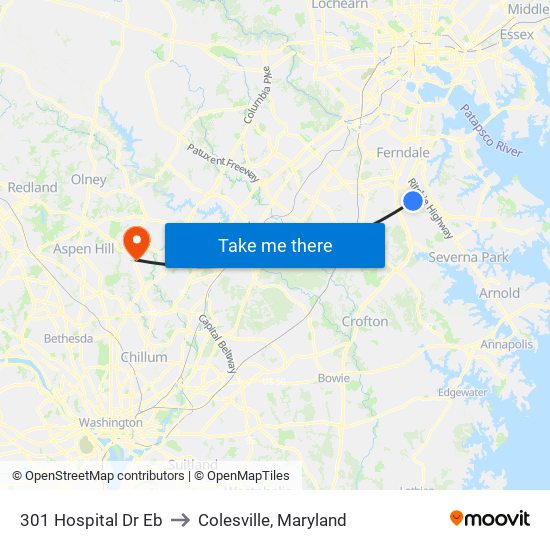 301 Hospital Dr Eb to Colesville, Maryland map