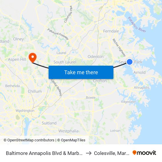 Baltimore Annapolis Blvd & Marbury Rd Sb to Colesville, Maryland map