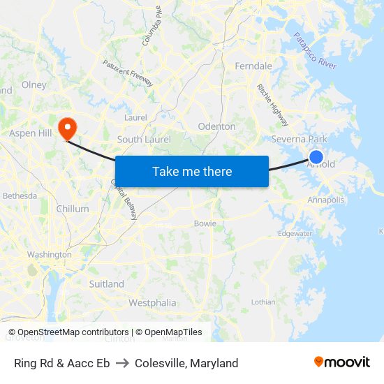 Ring Rd & Aacc Eb to Colesville, Maryland map