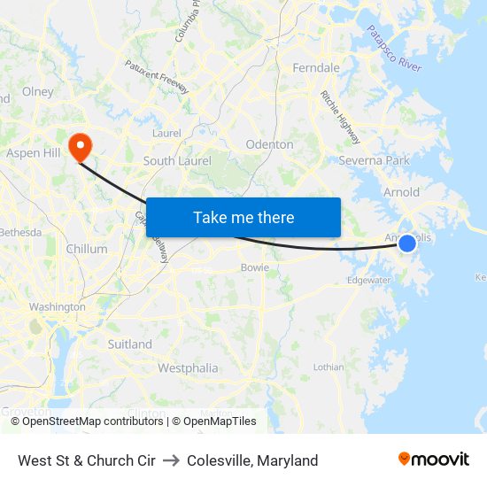 West St & Church Cir to Colesville, Maryland map