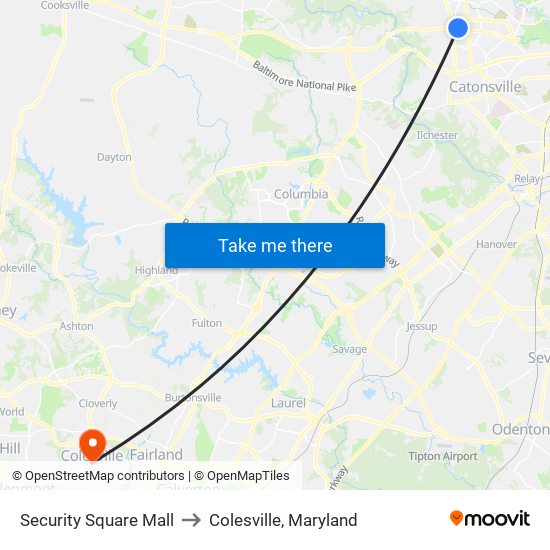 Security Square Mall to Colesville, Maryland map