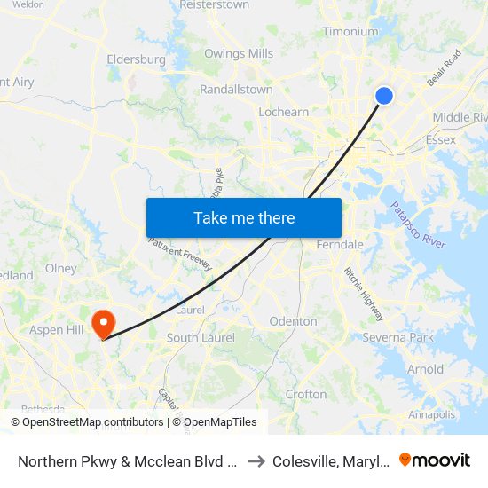 Northern Pkwy & Mcclean Blvd FS Eb to Colesville, Maryland map