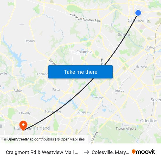 Craigmont Rd & Westview Mall Opp Wb to Colesville, Maryland map