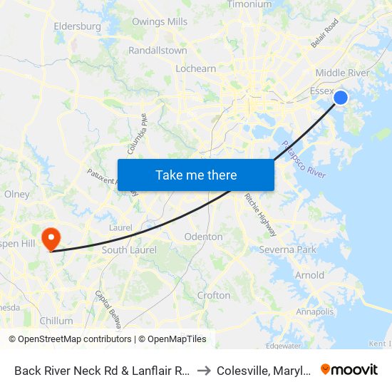 Back River Neck Rd & Lanflair Rd Sb to Colesville, Maryland map