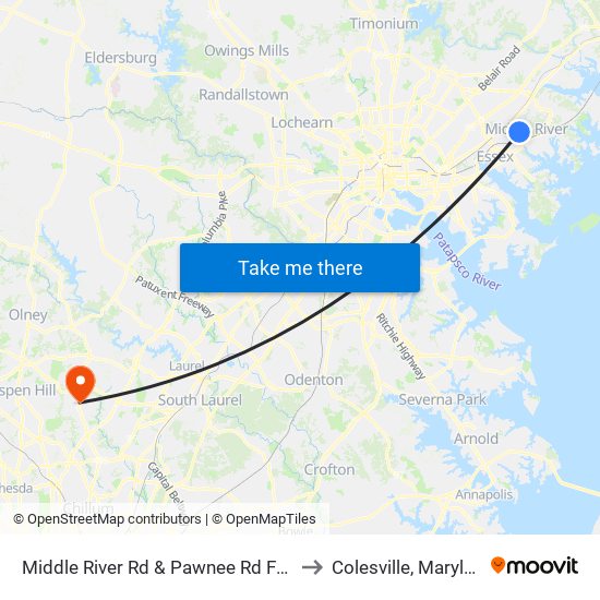 Middle River Rd & Pawnee Rd FS Nb to Colesville, Maryland map