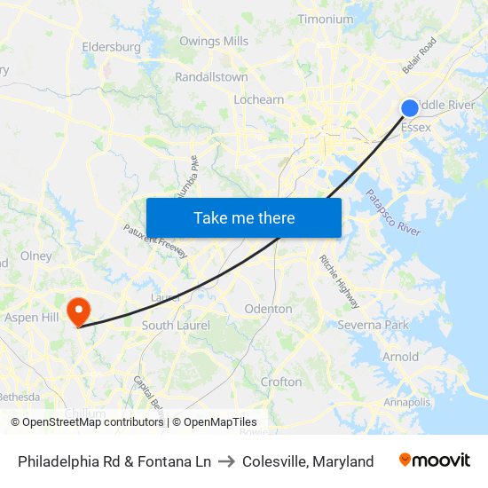 Philadelphia Rd & Fontana Ln to Colesville, Maryland map