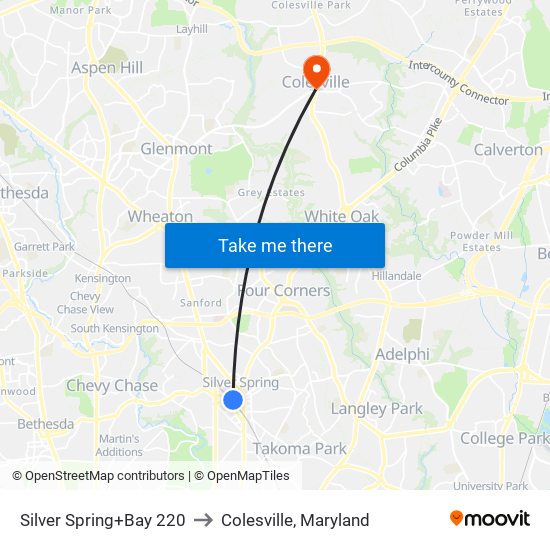 Silver Spring+Bay 220 to Colesville, Maryland map