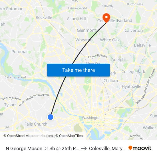 N George Mason Dr Sb @ 26th Rd N Ns to Colesville, Maryland map