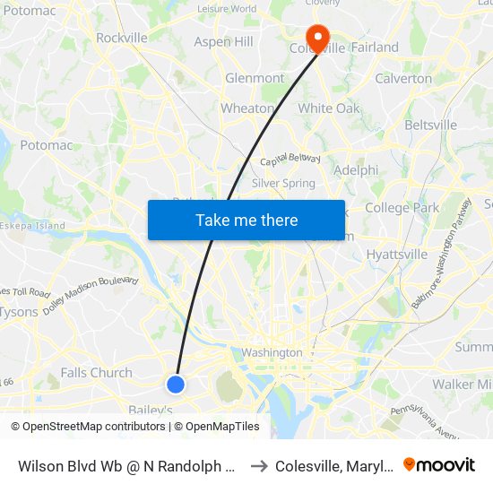 Wilson Blvd Wb @ N Randolph St MB to Colesville, Maryland map