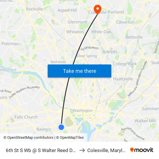 6th St S Wb @ S Walter Reed Dr Ns to Colesville, Maryland map